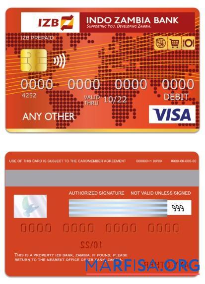 Downloadable Zambia IZB Bank visa debit card template